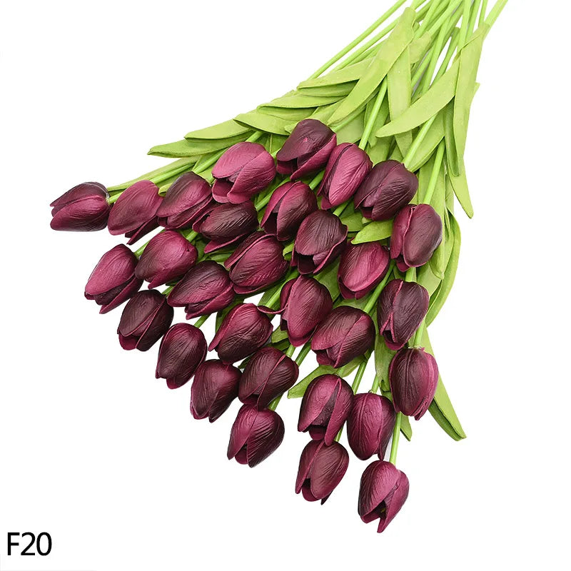 12pcs Artificial Tulip Latex Real Touch For DIY Bouquets Wedding Party Mother's Day Easter Spring Home Dining Decoration