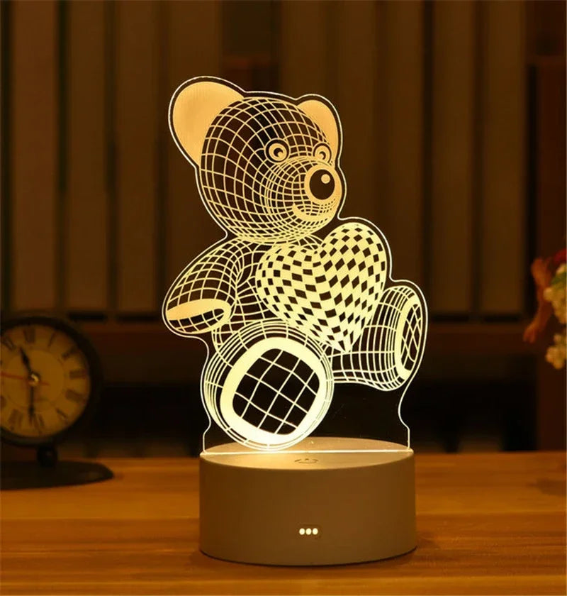 1pc USB Operated Night Light Creative 3D Acrylic Bedroom Bedside LED Table Lamp Ornaments Christmas Holiday Birthday Event Gift