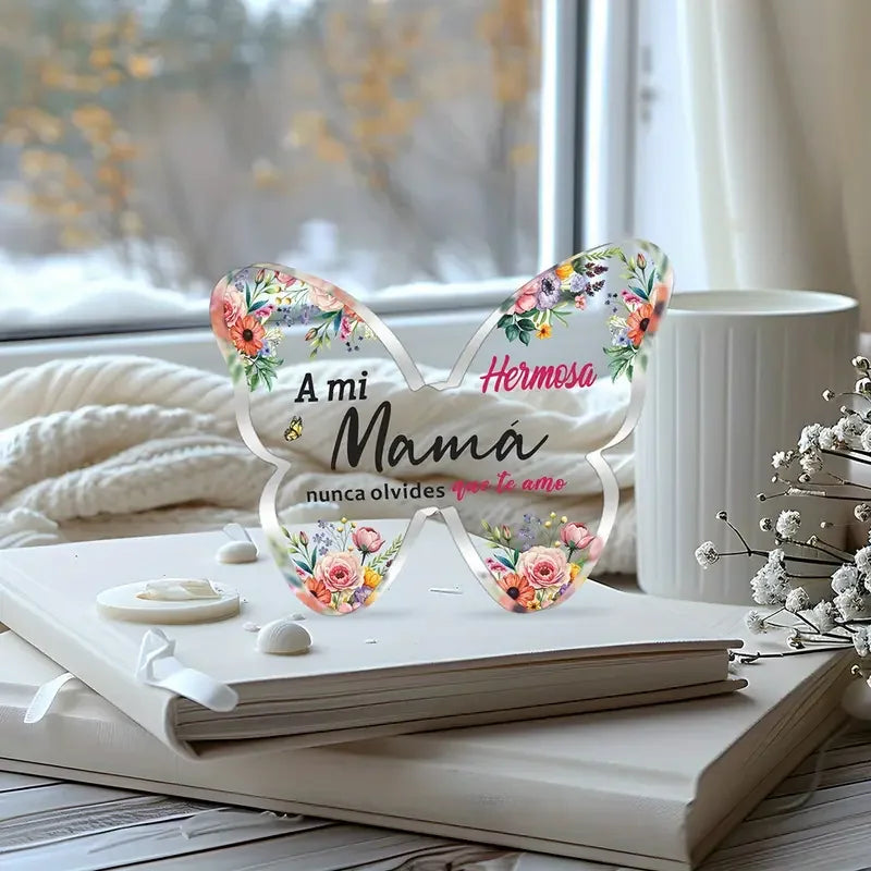 1pc Spanish Mom Gift, 2D Acrylic Butterfly Plaque Decoration, Mother'S Day Gift, Birthday Keepsake, Home Office Desk Decor