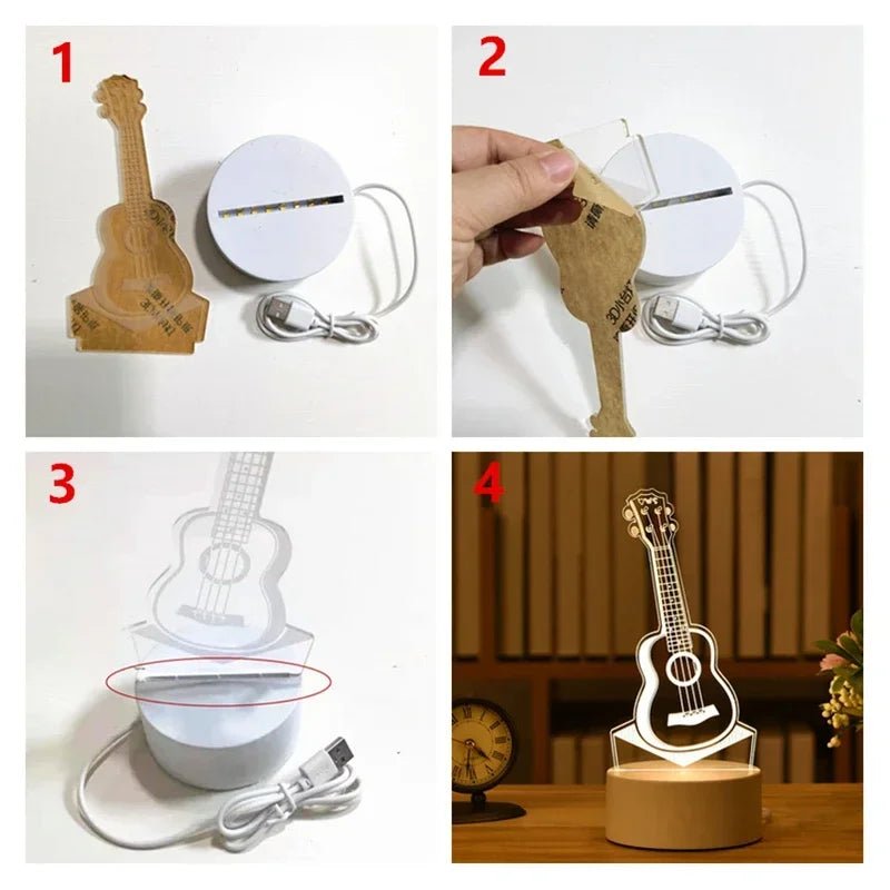 1pc USB Operated Night Light Creative 3D Acrylic Bedroom Bedside LED Table Lamp Ornaments Christmas Holiday Birthday Event Gift
