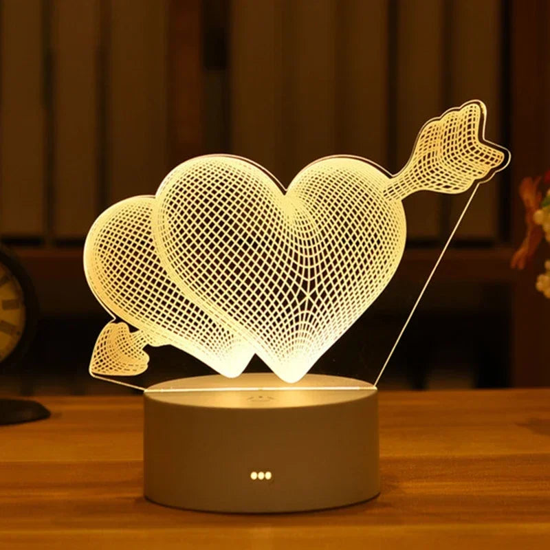 1pc USB Operated Night Light Creative 3D Acrylic Bedroom Bedside LED Table Lamp Ornaments Christmas Holiday Birthday Event Gift