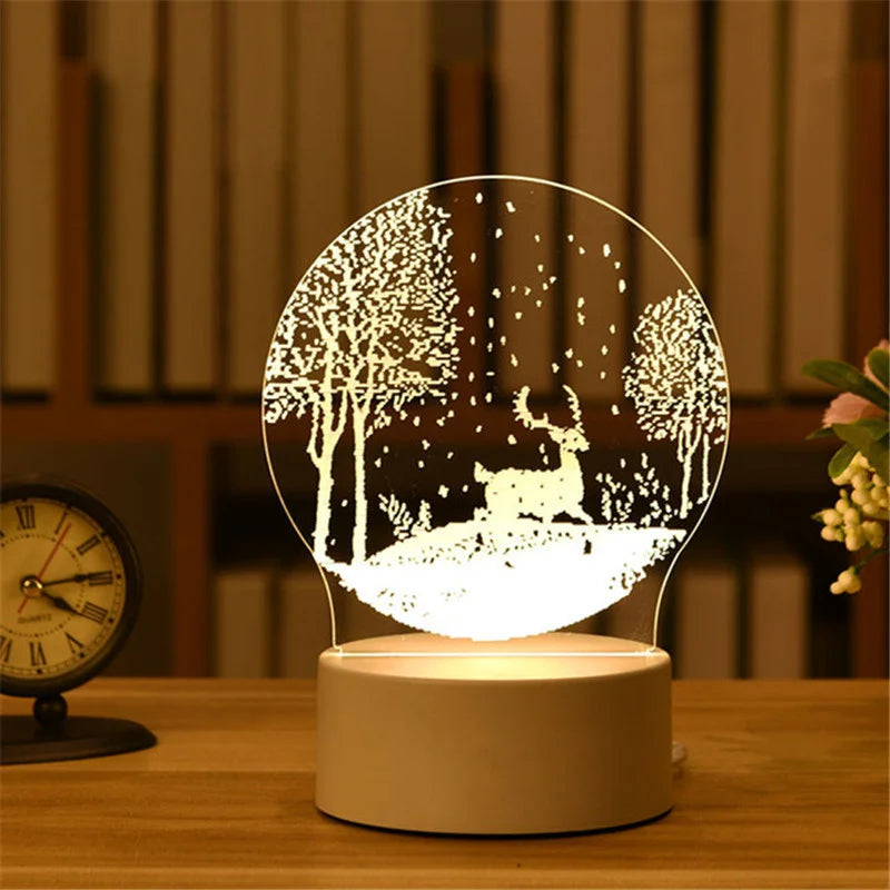 1pc USB Operated Night Light Creative 3D Acrylic Bedroom Bedside LED Table Lamp Ornaments Christmas Holiday Birthday Event Gift
