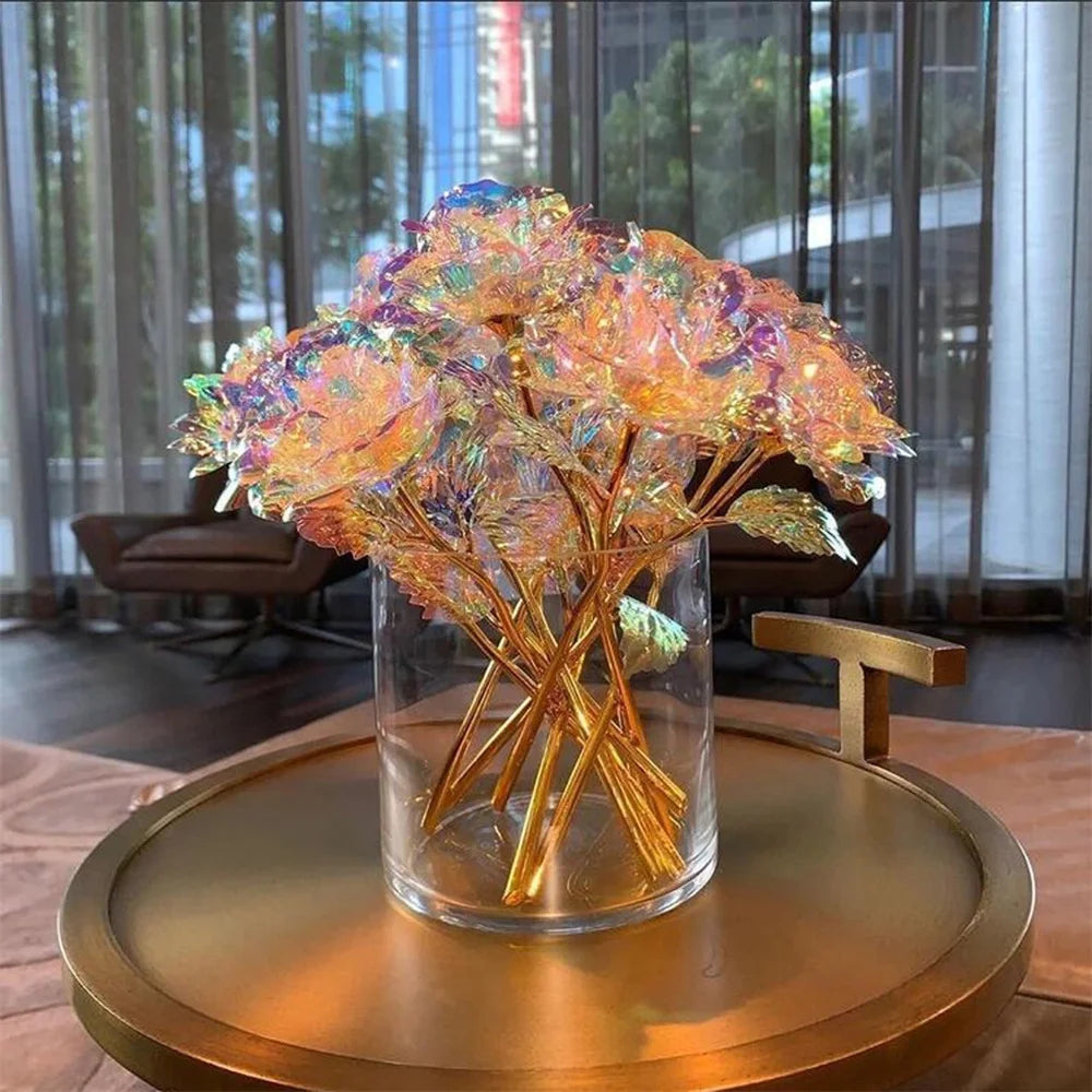 Foil Golden Rose Flower Artificial Flowers 24k Roses Wedding Gift For Guests Home Decor Valentine'S Day Mother'S Day Gifts