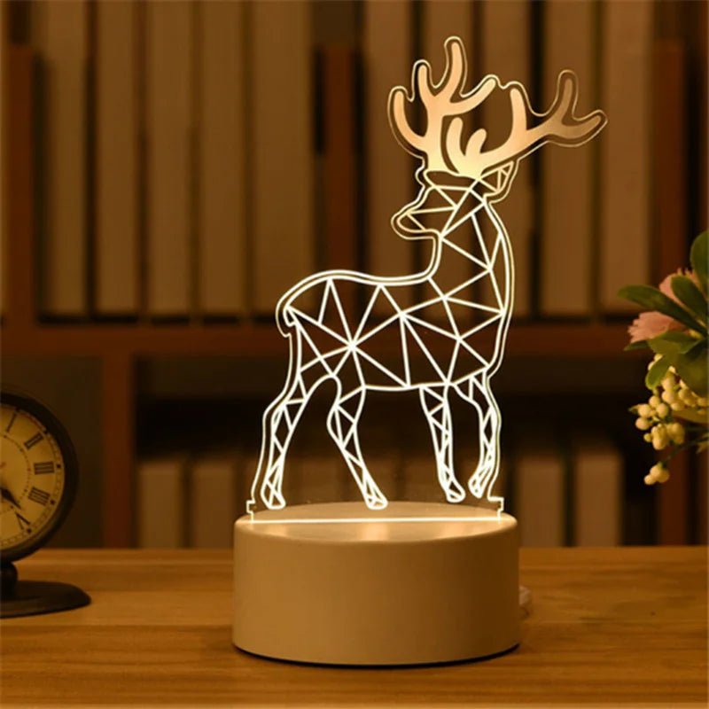 1pc USB Operated Night Light Creative 3D Acrylic Bedroom Bedside LED Table Lamp Ornaments Christmas Holiday Birthday Event Gift