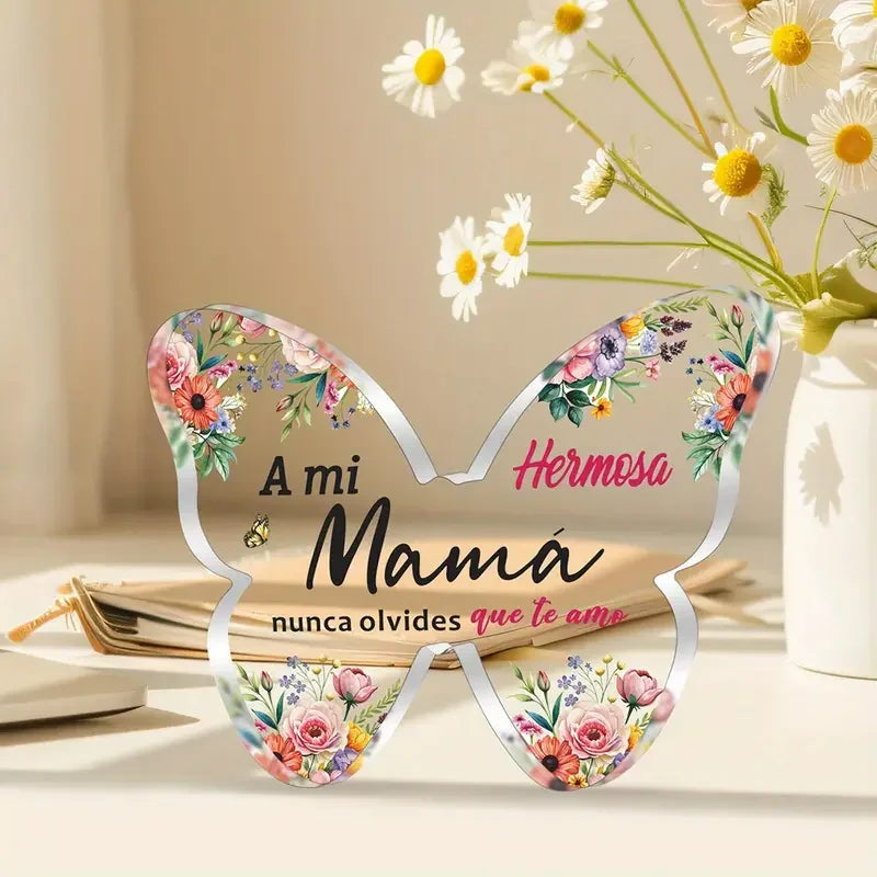 1pc Spanish Mom Gift, 2D Acrylic Butterfly Plaque Decoration, Mother'S Day Gift, Birthday Keepsake, Home Office Desk Decor
