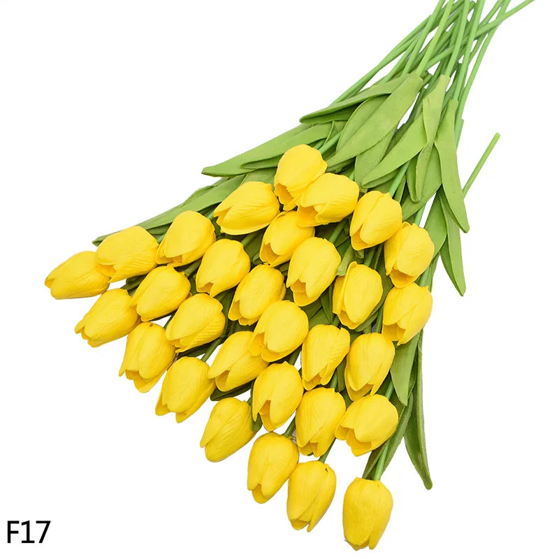 12pcs Artificial Tulip Latex Real Touch For DIY Bouquets Wedding Party Mother's Day Easter Spring Home Dining Decoration