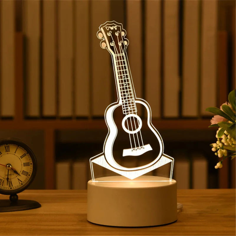 1pc USB Operated Night Light Creative 3D Acrylic Bedroom Bedside LED Table Lamp Ornaments Christmas Holiday Birthday Event Gift