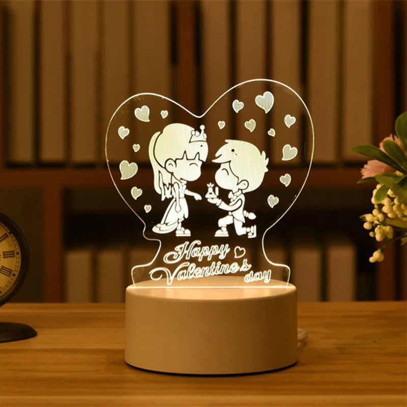 1pc USB Operated Night Light Creative 3D Acrylic Bedroom Bedside LED Table Lamp Ornaments Christmas Holiday Birthday Event Gift