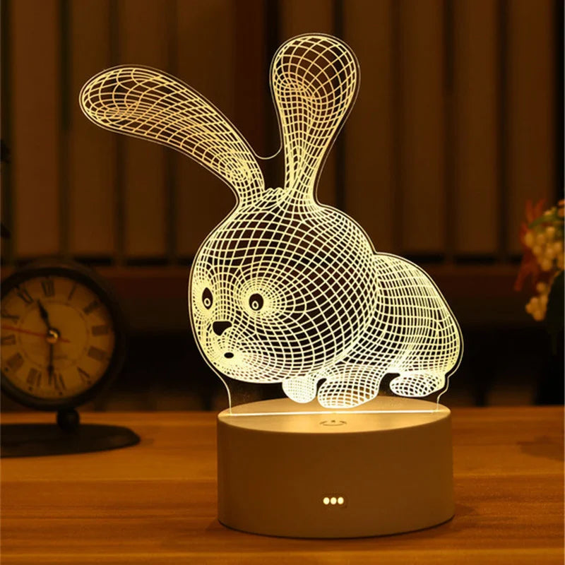 1pc USB Operated Night Light Creative 3D Acrylic Bedroom Bedside LED Table Lamp Ornaments Christmas Holiday Birthday Event Gift