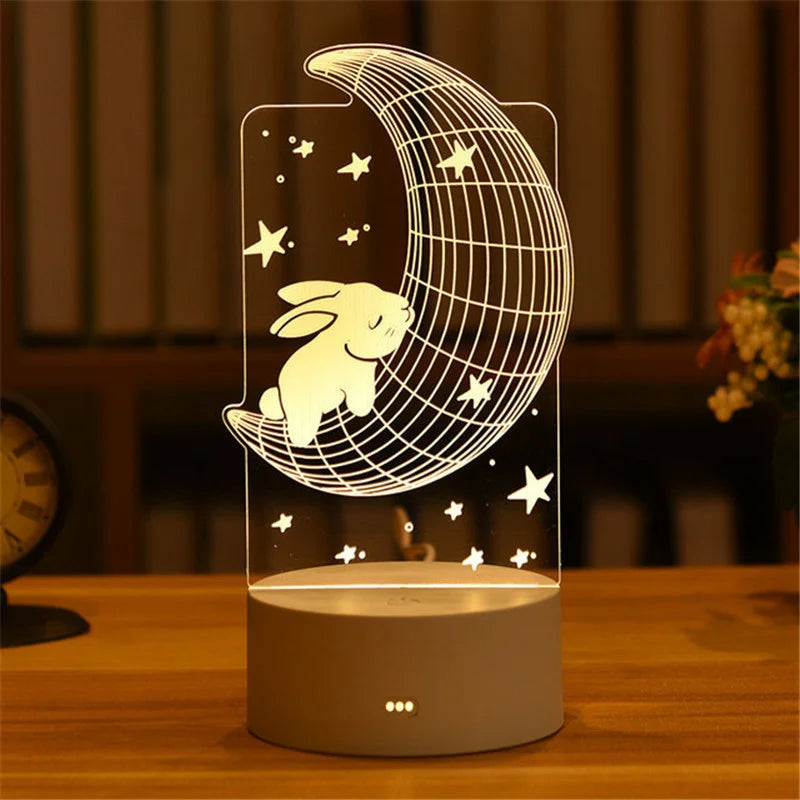 1pc USB Operated Night Light Creative 3D Acrylic Bedroom Bedside LED Table Lamp Ornaments Christmas Holiday Birthday Event Gift