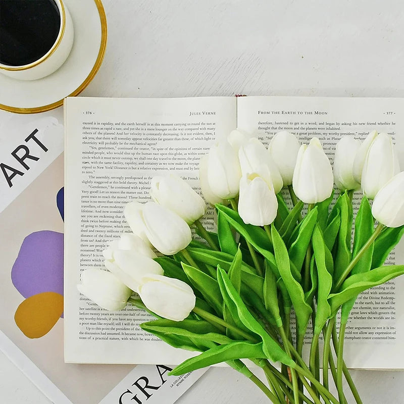 12pcs Artificial Tulip Latex Real Touch For DIY Bouquets Wedding Party Mother's Day Easter Spring Home Dining Decoration